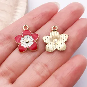 Rode emaille bloem bedel hanger sieraden diy component verguld metaal knutselen