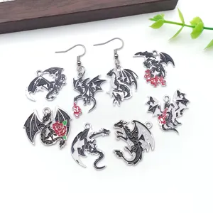 Gothique noir blanc dragon émail breloques boucles d'oreilles détails pour bijoux DIY faits main.