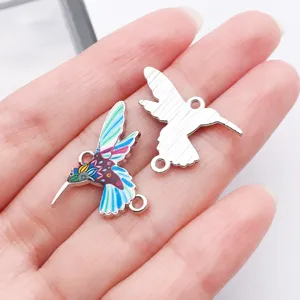 Coloured hummingbird metal charm detail view, ideal for DIY handmade bracelets and jewelry.