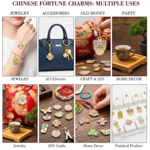 Chinese fortune charms enamel gold alloy pendants DIY jewelry making accessories for bracelets