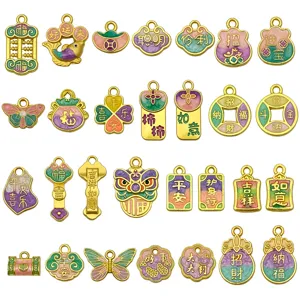 Ancient gold enamel lucky charms DIY jewelry pendants Chinese style accessories wholesale