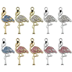 Zinc Alloy Rhinestone Flamingo Charms Cute Animal Pendant For Handmade DIY Jewelry Making Earrings Necklace Bracelet Keychain Craft Accessories