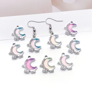 DIY bunte Mond Harz Strass Legierung Schmuck Anhänger und Ohrringe Details Ansicht.