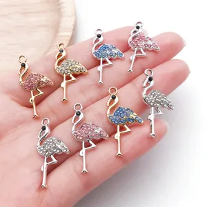 Cute flamingo rhinestone pendant charms for DIY handmade necklaces bracelets earrings jewelry.