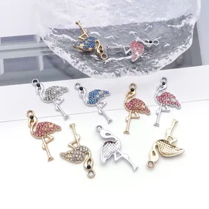 Metal rhinestone flamingo charms pendants for DIY jewelry making and bracelet accessories