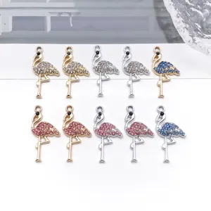 Rhinestone flamingo pendant charm for diy jewelry making necklace bracelet earrings decor.