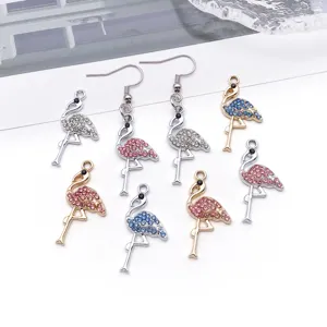 Rhinestone flamingo DIY jewelry accessories charms and earrings pendants for handmade crafts.