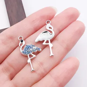 Silver rhinestone flamingo DIY jewelry charms pendant for handmade earrings bracelet necklace