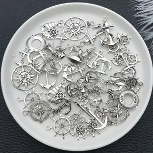 Breloques nautiques argent antique alliage ancre gouvernail accessoires bijoux DIY 90
