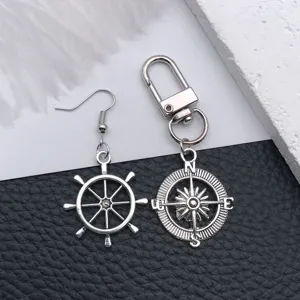 Ensemble de bijoux en alliage à thème nautique avec boucle d'oreille et porte-clés.