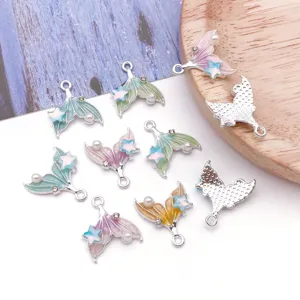Gradient pearl starfish fish tail alloy pendants, exquisite enamel DIY handmade jewelry accessories.