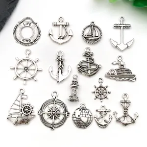 Antique silver nautical charms pendants for DIY jewelry making, crafts, and necklaces.