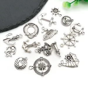Vintage silver nautical charms pendants assortment for DIY handmade jewelry crafts