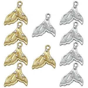 Gold silver metal fish tail charms with pearls, DIY handmade jewelry accessories for earrings.