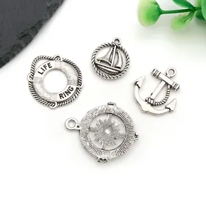 Vintage silver nautical metal charms pendants DIY jewelry making for handmade necklace keychain