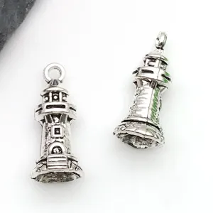 Antique silver lighthouse charms for DIY jewelry making, handmade necklaces and keychains.