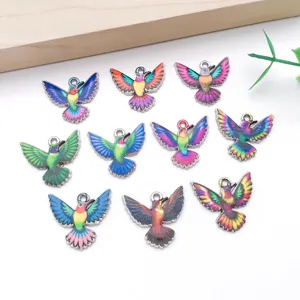 Coloured enamel hummingbird metal charms DIY bracelet necklace jewelry accessories pendant set.
