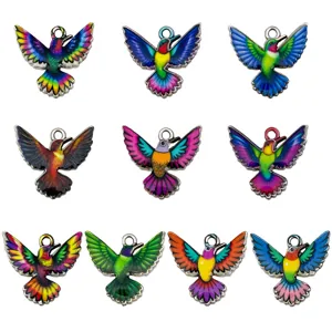 Colorful enamel hummingbird charms metal alloy DIY jewelry making pendants bulk set pack