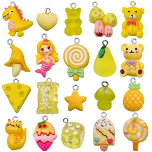 20st gele hars bedels schattige cartoon dier fruit hangers voor DIY sieraden maken sleutelhangers