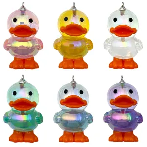 Acrylic iridescent transparent 3D little duck pendant charm for DIY keychain accessories