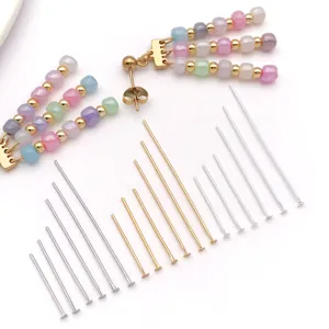 Detail view of DIY handmade beaded earrings with multi-color beads and metal head pins.