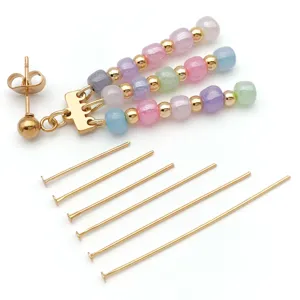 DIY 18K gold plated jewelry making supplies headpins and multi-color beaded dangle charm.