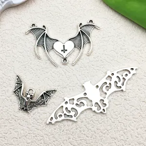 Vintage antique silver bat wings cross DIY alloy jewelry pendant accessory detail
