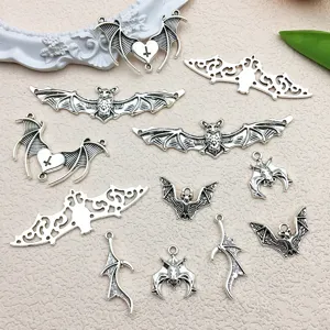 Vintage silver Halloween bat wing cross charms bulk alloy DIY jewelry making accessories