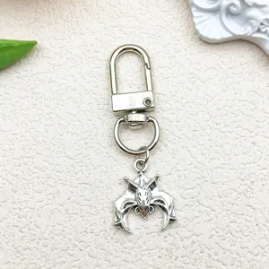 Detailed view of the vintage silver alloy bat pendant keychain, perfect for DIY accessories.