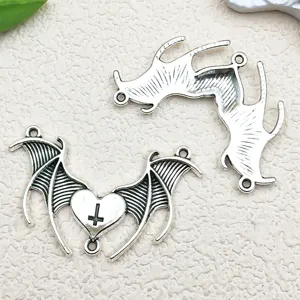 Retro Antique Silver Bat Wings Cross Pendants Gothic DIY Alloy Jewelry Accessories Charms