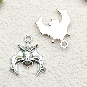 Silver alloy bat pendant charms for DIY Halloween jewelry making and crafts accessories.