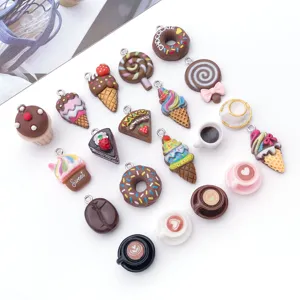 Lindos dijes de resina comida miniatura pastel taza de café colgante para collar y pulsera DIY.