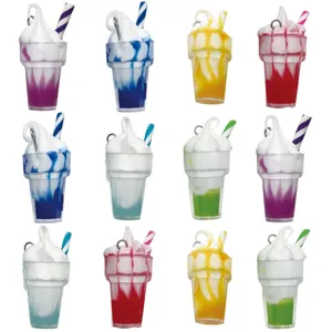 Miniature Resin Ice Cream Cup Charms Cute Simulation Milkshake Beverage Sundae Bottle Pendants For DIY Keychain Earrings Jewelry Making Components Crafts