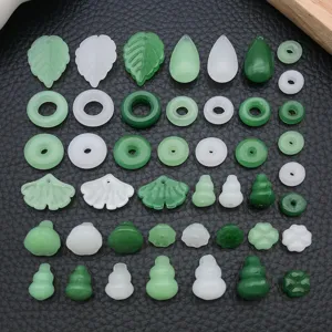 Chinese Style Green White Glass Gourd Lotus Leaf Peace Buckle DIY Pendants Jewelry Findings Handmade Craft Accessories