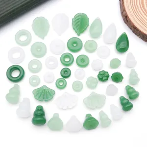 Imitation jade glass DIY jewelry accessories set with green and white gourd and leaf beads.