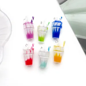 Miniature ice cream cup DIY charms detail, colorful milkshake pendants for handmade jewelry making.