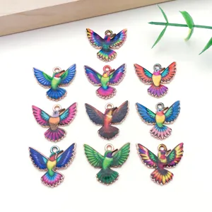 DIY Zinc Alloy Enamel Drip Oil Bird Pendants Multicolored Hummingbird Charms For Necklace Bracelet Jewelry Making