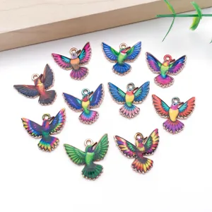 Colorful enamel hummingbird charms alloy pendants for DIY jewelry making, necklaces and keychains.