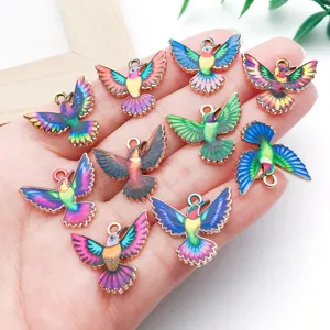 Colorful hummingbird enamel alloy DIY charms pendants for handmade jewelry making and accessories.