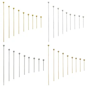 Brass ball headpins for DIY jewelry making, assorted sizes and colors for handmade crafts.
