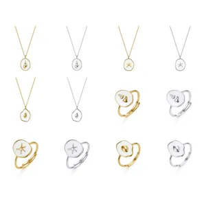 Argento Sterling 925 Conchiglia Stella Marina Ciondolo Collana Anello Regolabile Set Placcato Oro Smalto Gioielli Moda
