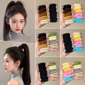 High elasticity hair ties set with storage box, durable rubber bands for women ponytail styling.