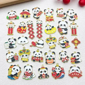 Encantadores dijes de aleación de panda estilo chino para fabricación de joyas y llaveros de bricolaje.
