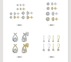 Σετ Σκουλαρίκια Διαμάντι Moissanite Ασήμι Χρυσός Σταγόνα Καρφωτά Γυναικεία Κοσμήματα