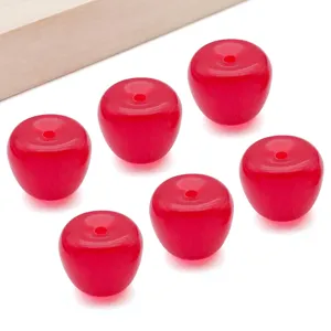Cuentas sueltas de manzana 3D de acrílico rojo con agujero para joyería DIY artesanía