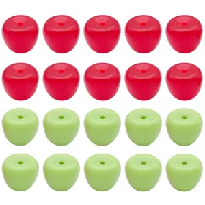 Cuentas de acrilico en forma de manzana roja y verde para joyas y llaveros de bricolaje.