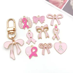 Breloques nœud et ruban en émail rose, accessoires de bijoux DIY mignons pour colliers.