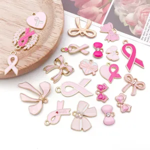 Pendentifs ruban nœud émail rose breloques alliage DIY pour bracelets colliers bijoux.