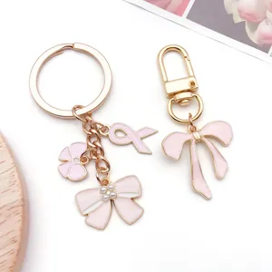 Breloques porte-clés nœud rose, pendentifs sac émail alliage, accessoires bijoux DIY.