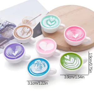Resin coffee cup charms detailed view, cute miniature latte art pendants for DIY crafts.